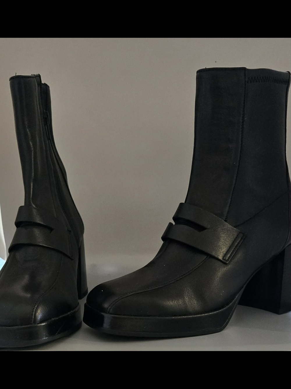 Black Women's Mid-Calf Block Heel Boots Hispanitas